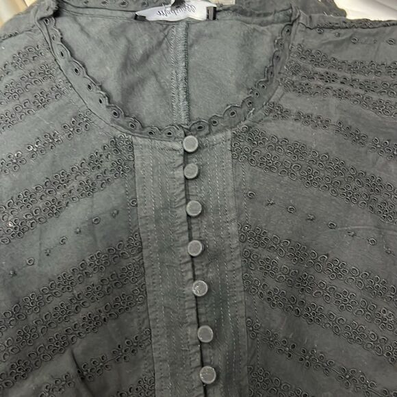 Madewell NU556 Black Eyelet Flutter Sleeve Mini Dress in Cotton 10 NWT - Picture 8 of 13